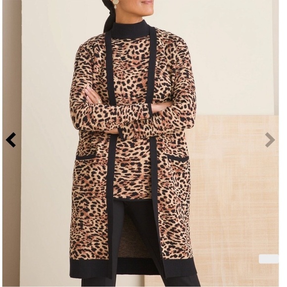 Chico’s Jacquard Leopard Animal Print Cardigan Sweater - Picture 1 of 13